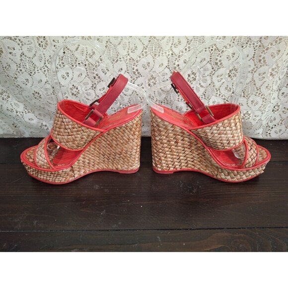 EUC Jean-Michel Cazabat Red Platform Red Slingback Sandal/Sz. 6 (Euro 36.5) - Picture 2 of 8